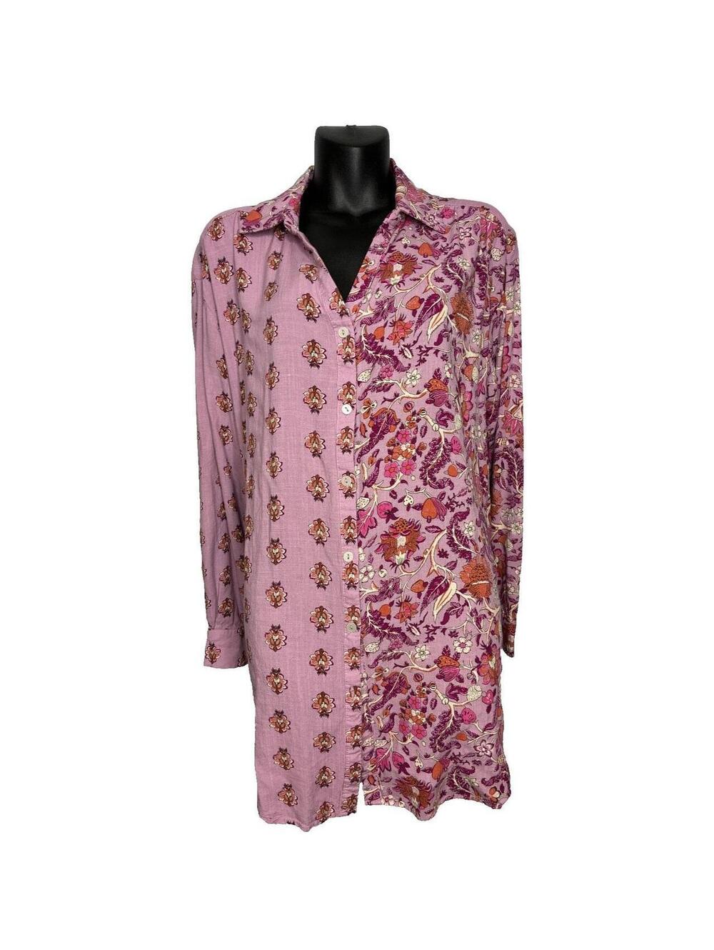 Knox Rose Long Sleeve Button-Up Blouse in Purple Floral Print, Size Large